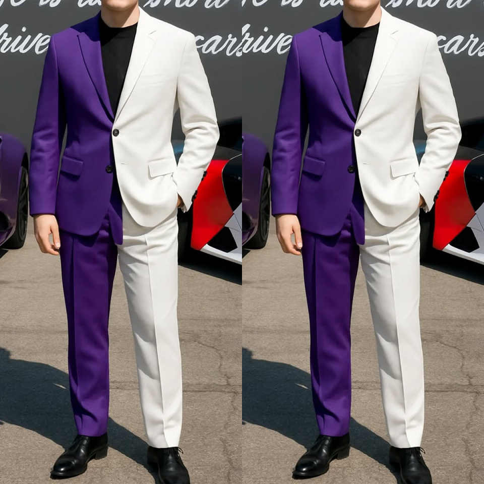 Men Formal Wear Purple - Formelle Business-Herren-Smokings, 2-teilig, maßgeschneidert, lila, weiß,