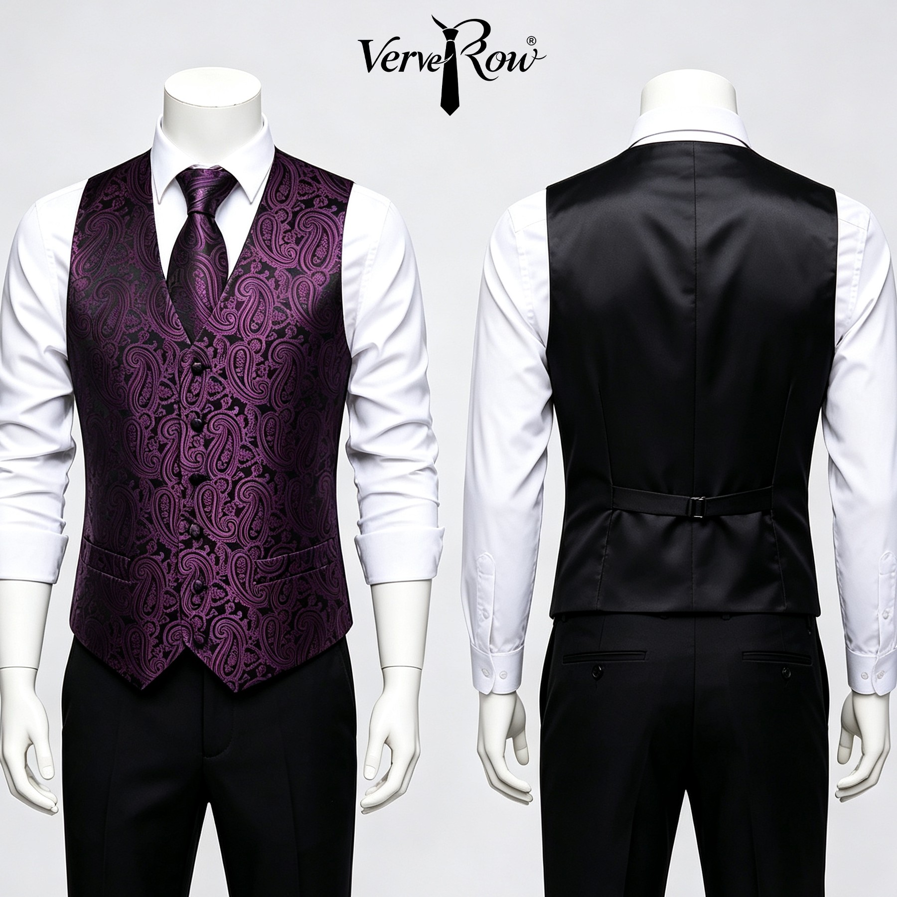 Men Formal Wear Purple - Herren-Accessoire-Set: Lila Krawatte, Einstecktuch und Drei-Teiler-Anzug