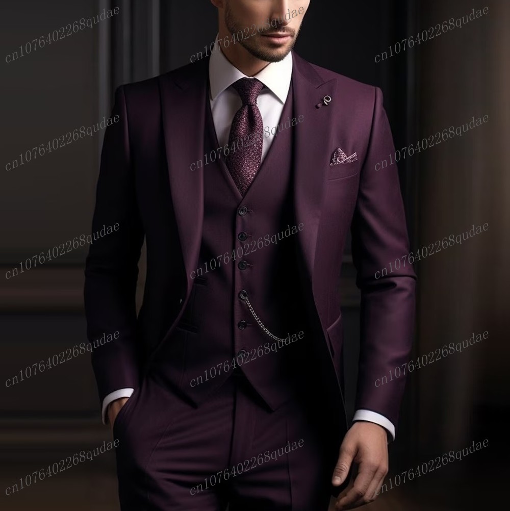 Men Formal Wear Purple - Formeller Dunkelvioletter Herrenanzug für Hochzeit, Bräutigam-Anzüge,
