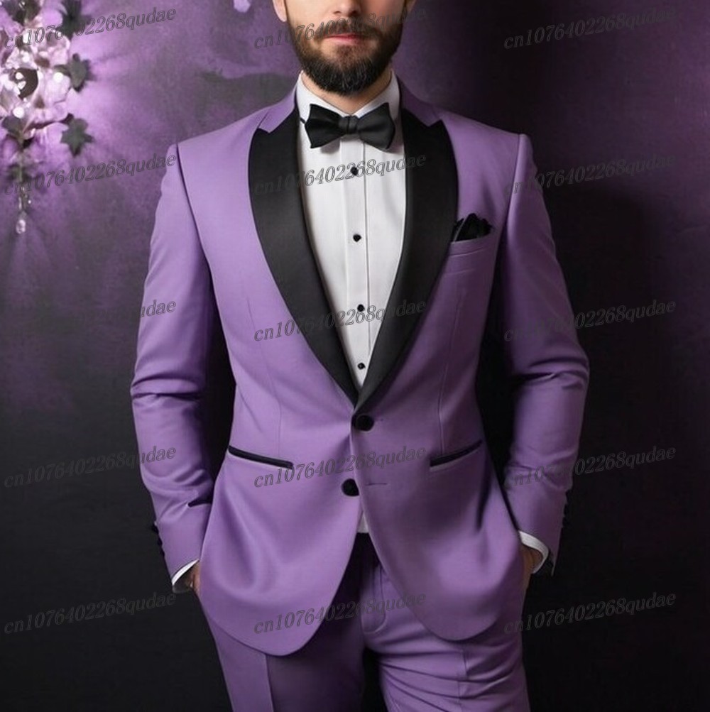 Men Formal Wear Purple - Schwarzer Kragen Helllila formeller Herrenanzug Hochzeit