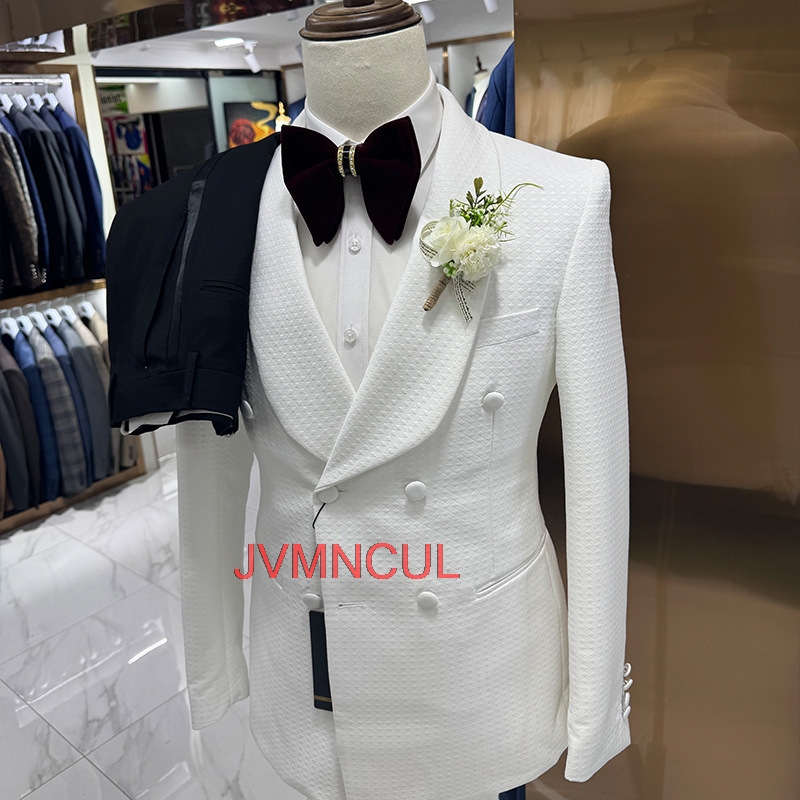 Men'S Formal Wear For Reception - Herren-Jacquard-Anzug, 3-teilig, maßgeschneidert, eleganter Blazer, Weste