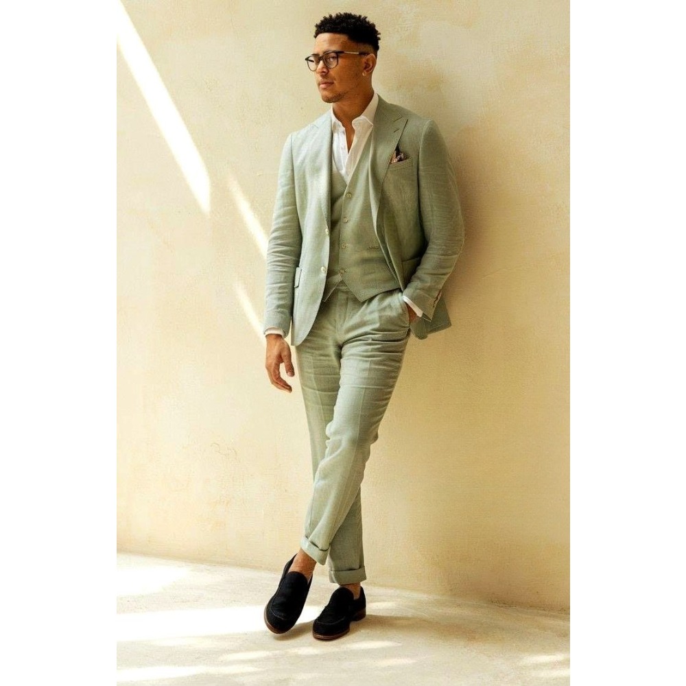 Salbeigrüner Leinen-Hochzeitsa – Men Linen Formal Wear Bewertung und Preis