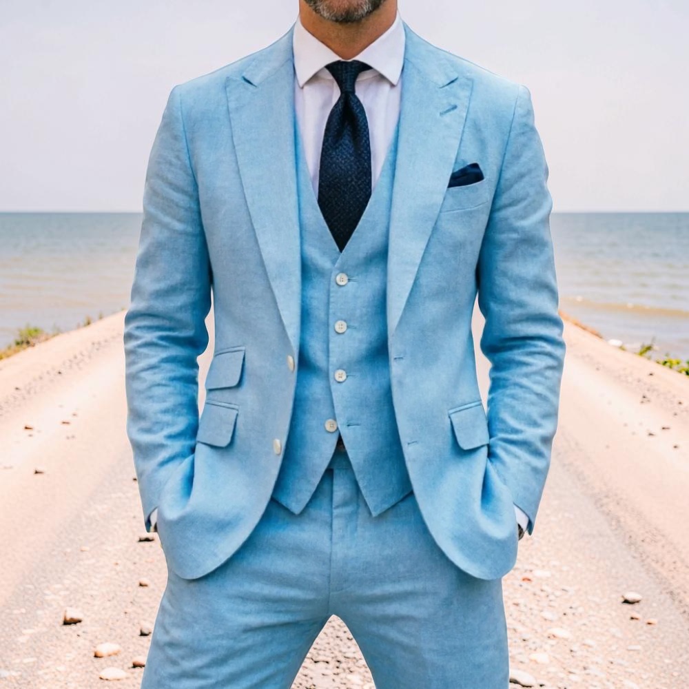 Himmelblauer Leinen-Herren-Hoc – Men Linen Formal Wear Bewertung und Preis