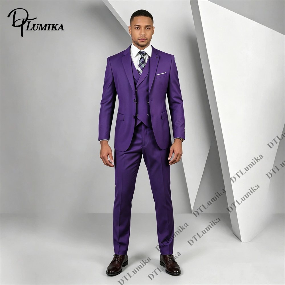 Herren 3-teiliger Lila Anzug S – Men Formal Wear Purple Bewertung und Preis