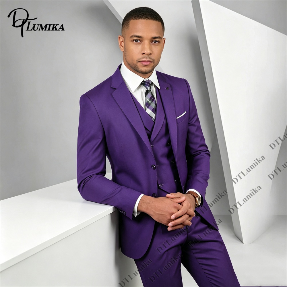 Herren 3-teiliger Lila Anzug S – Men Formal Wear Purple Bewertung und Preis