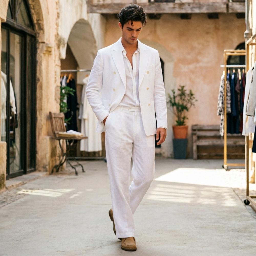 Salbeigrüner Leinen-Herrenanzu – Men'S Relaxed Formal Wear Bewertung und Preis