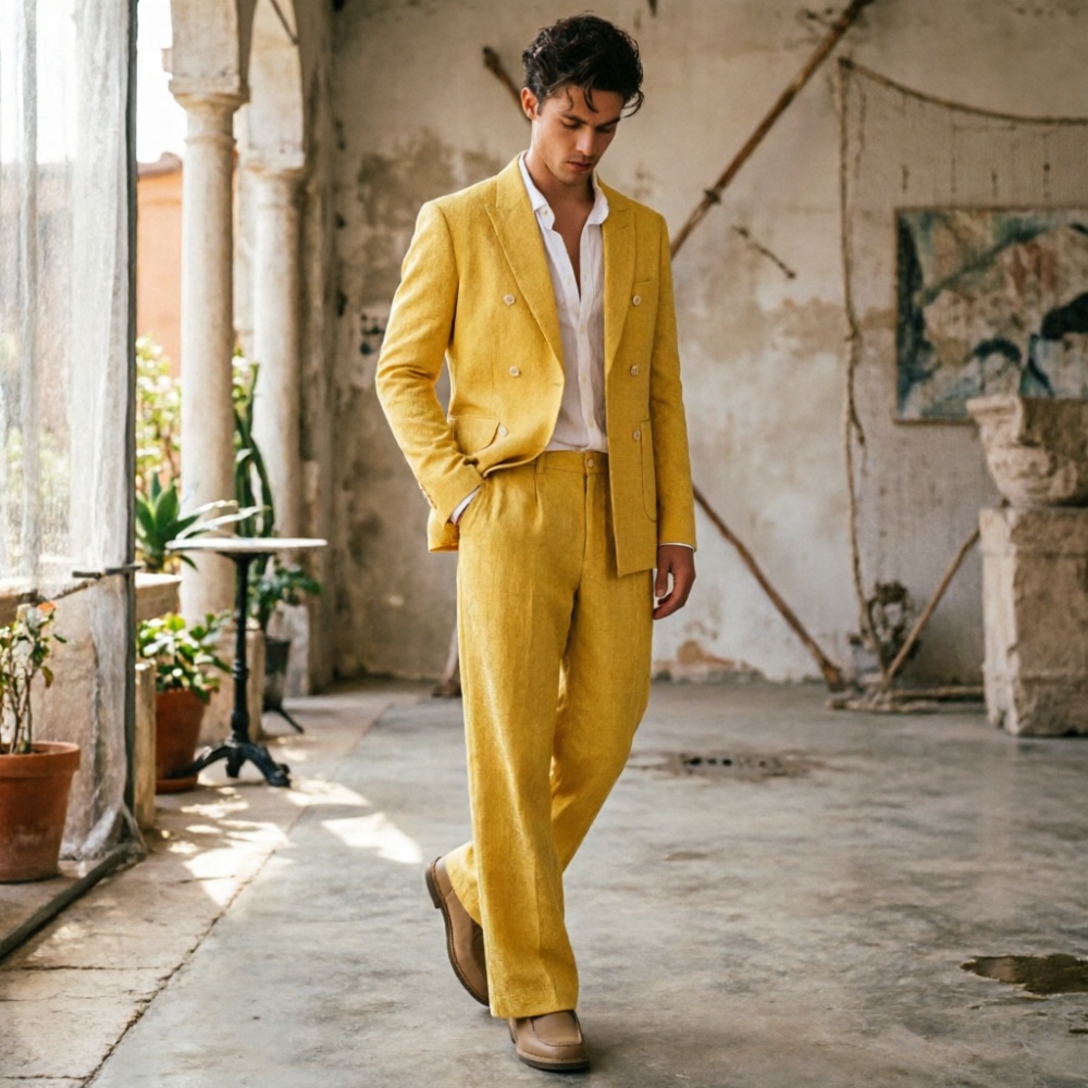 Salbeigrüner Leinen-Herrenanzu – Men'S Relaxed Formal Wear Bewertung und Preis